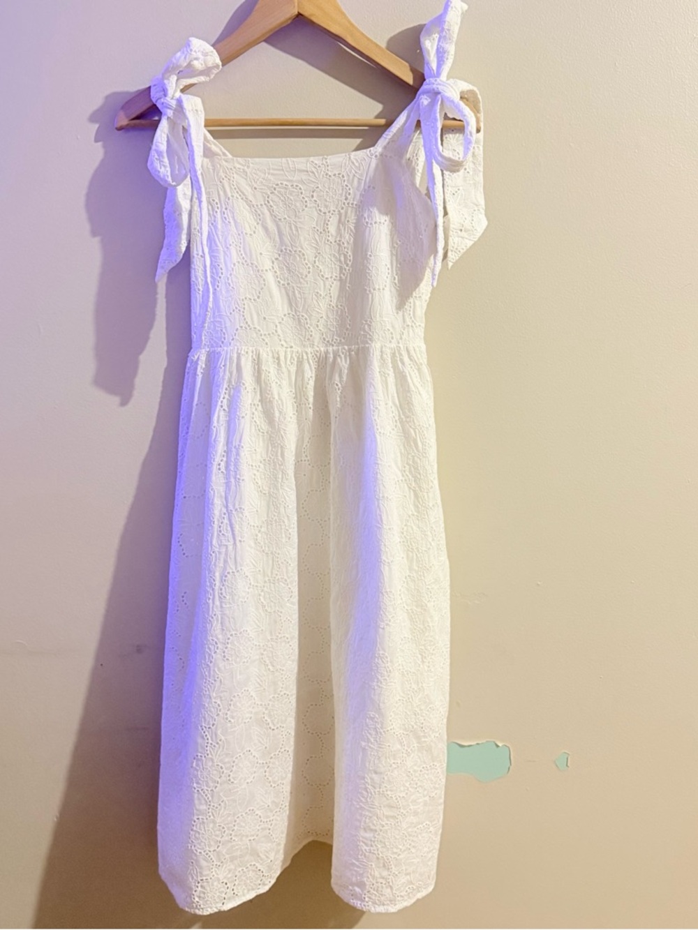 H&M White Eyelet Midi Dress with Tie Straps